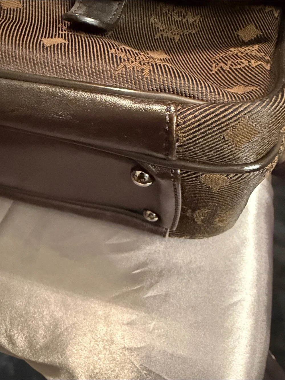 MCM Brown Leather Messenger Bag with Monogram Front Pockets